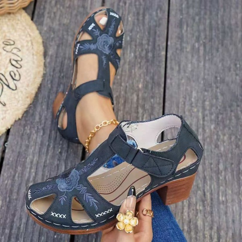 Women Formal Wear Footwear - Women's Sandals Mid Block Heel Floral