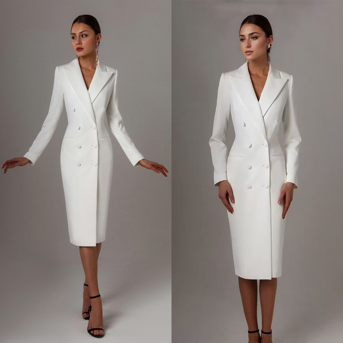 Women Formal Wear M&S - Customized White Double Breasted Long Jacket