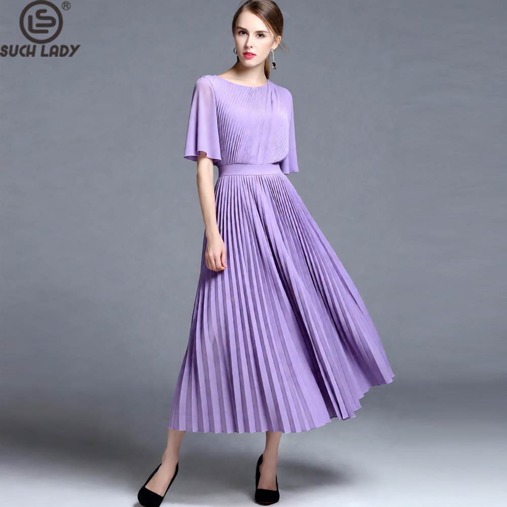 Women'S Formal Wear For Wedding Guest - Women's Lilac Cape Sleeve Pleated Midi