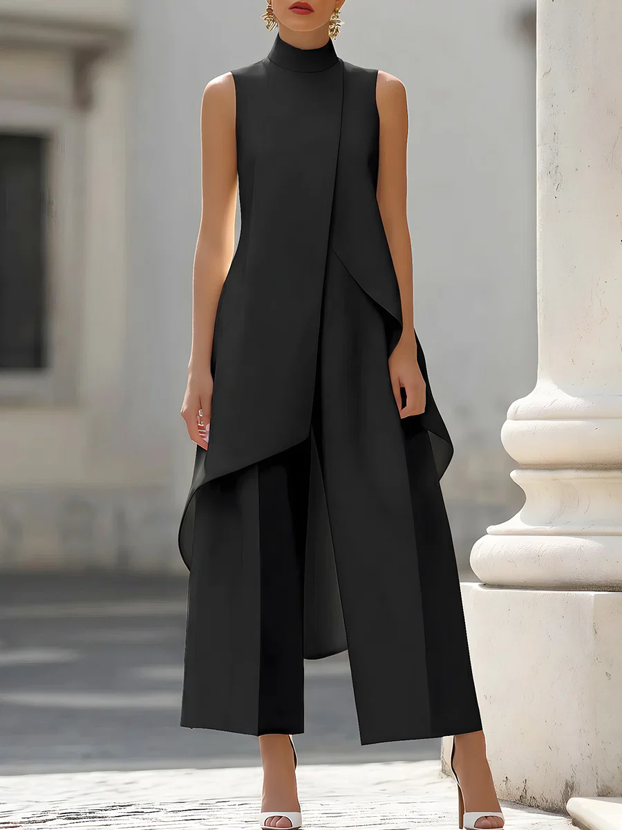 Formal Wear Women Us - Sleeveless High Neck Asymmetrical Overlay Jumpsuit