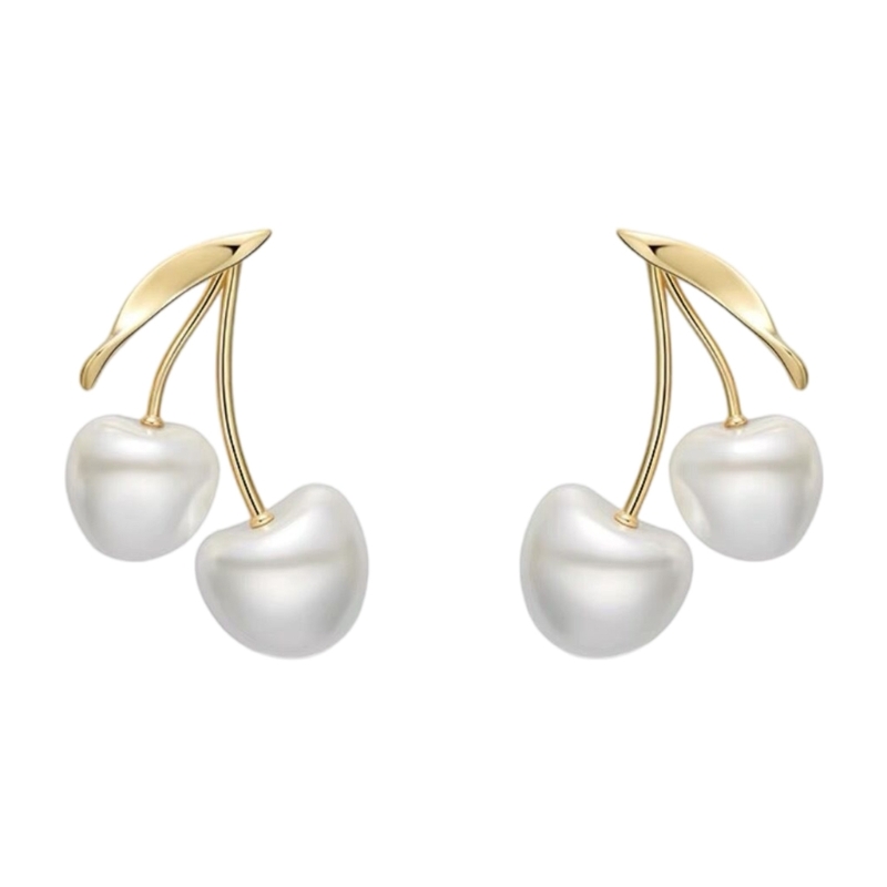 Women Formal Event Wear - Cherries Blossom Pearls Ear Jewelry Cherries