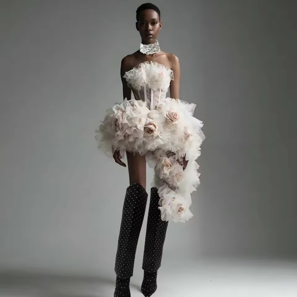 Asymmetrical Floral Short Part - Women Formal Event Wear ulasan dan harga