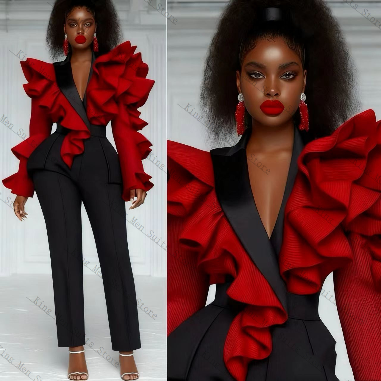 Red Black Women Suit Set 2 Pcs - Women'S Formal Wear For Wedding Guest ulasan dan harga