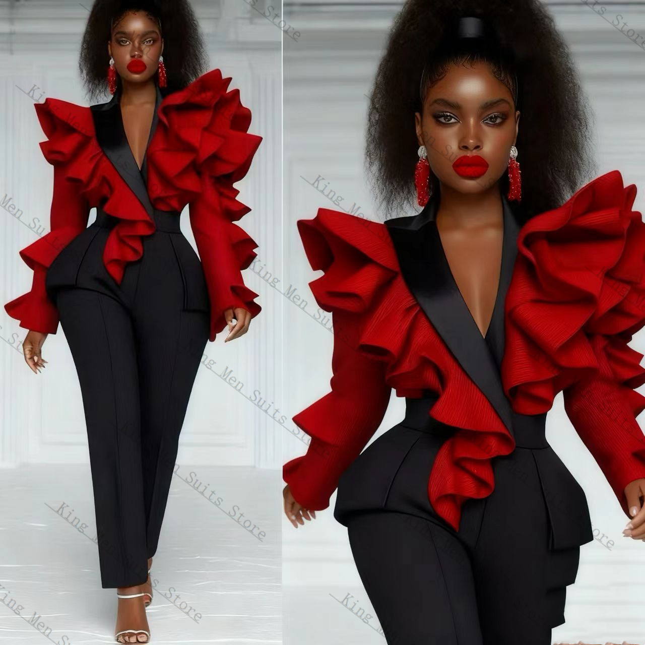 Red Black Women Suit Set 2 Pcs - Women'S Formal Wear For Wedding Guest ulasan dan harga