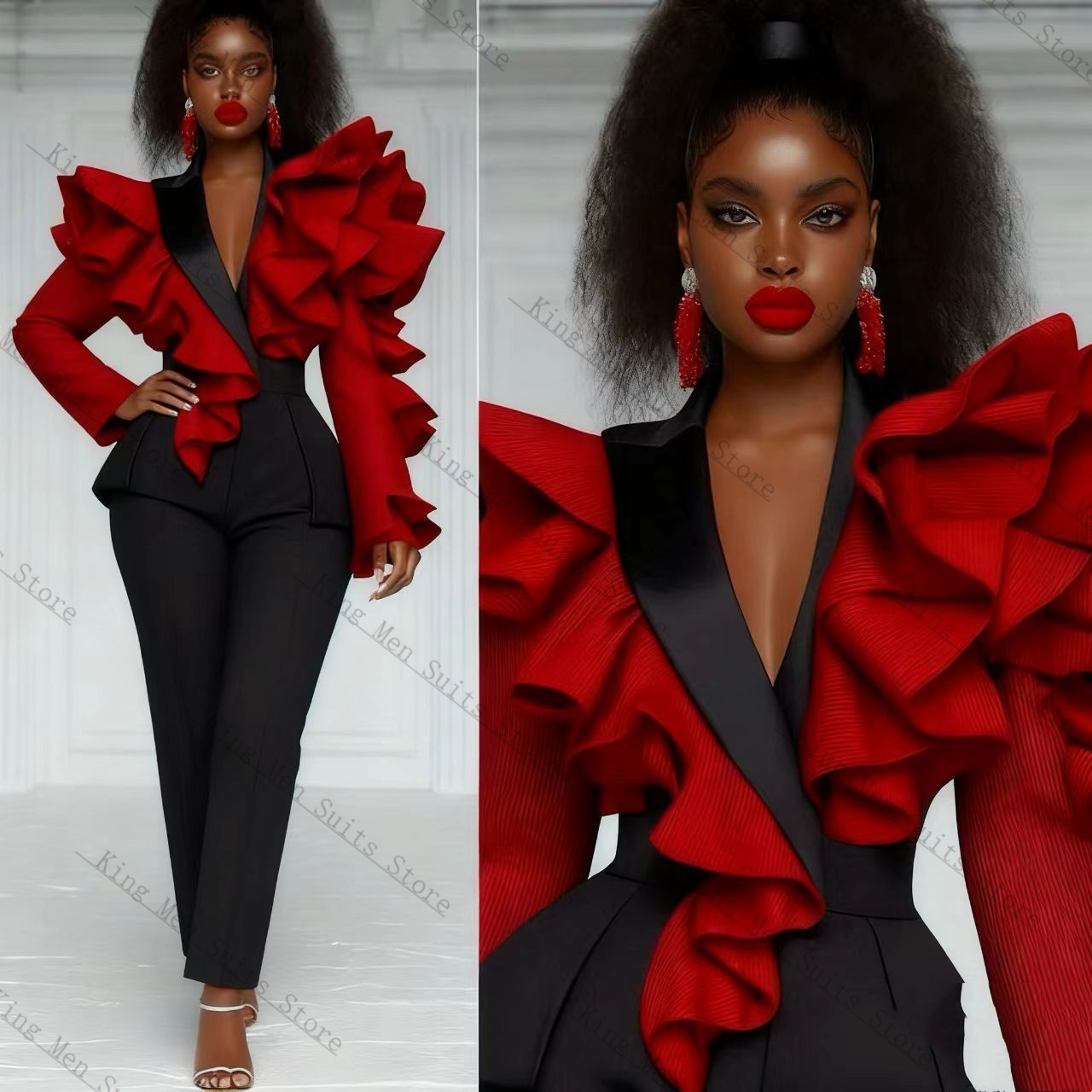 Red Black Women Suit Set 2 Pcs - Women'S Formal Wear For Wedding Guest ulasan dan harga