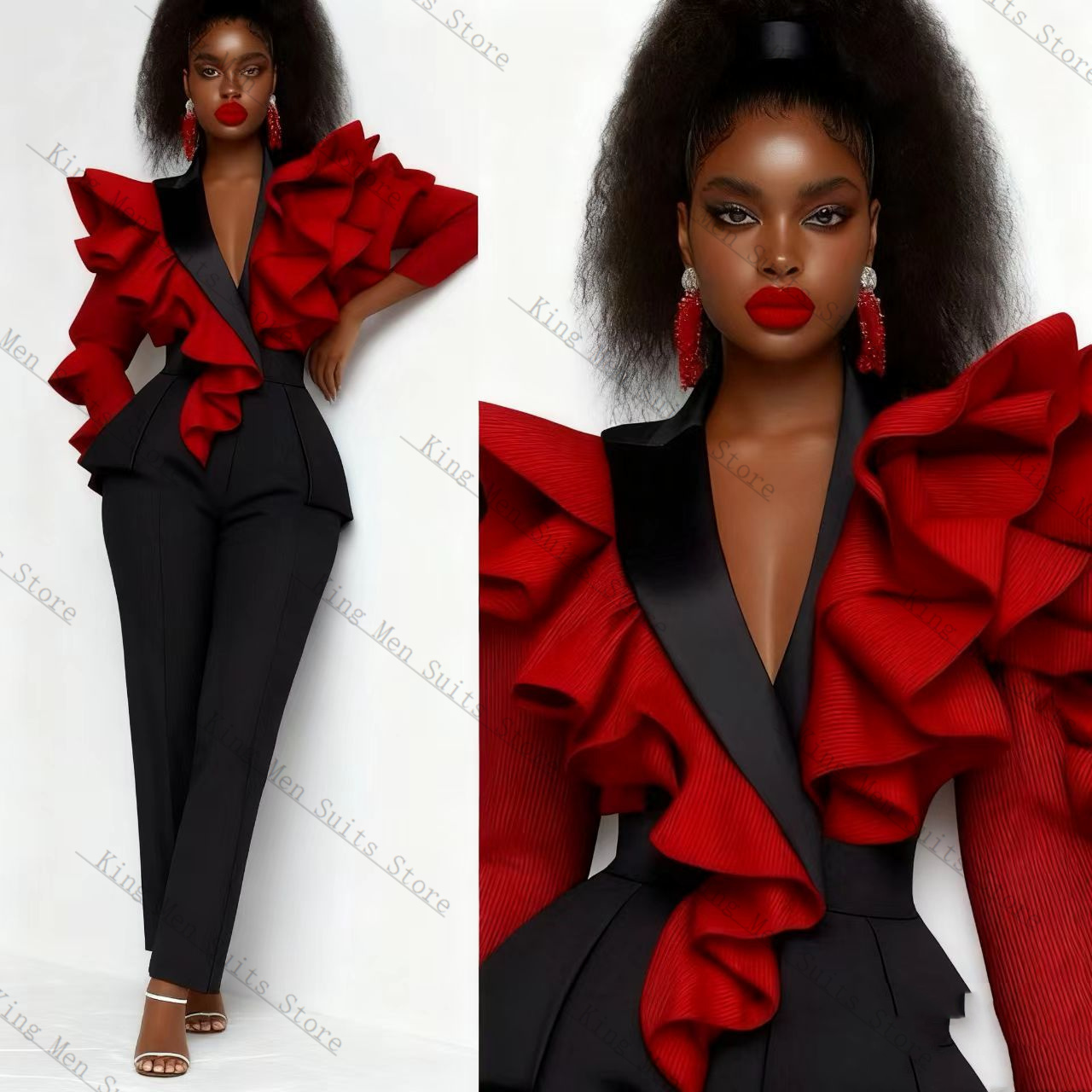 Red Black Women Suit Set 2 Pcs - Women'S Formal Wear For Wedding Guest ulasan dan harga