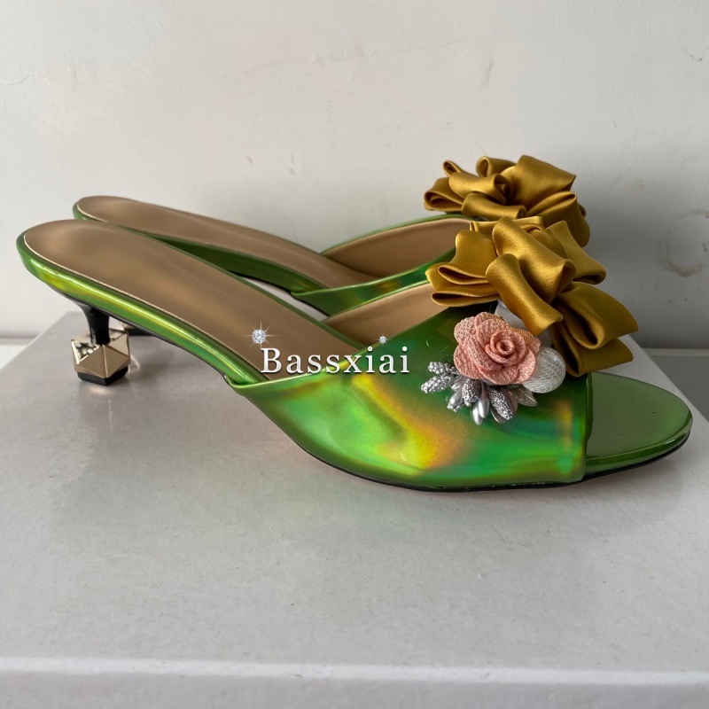 Crystal Decor Handmade Flower  - Kitten Heel Women ulasan dan harga