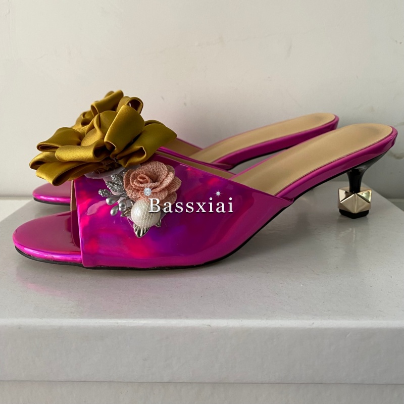 Crystal Decor Handmade Flower  - Kitten Heel Women ulasan dan harga