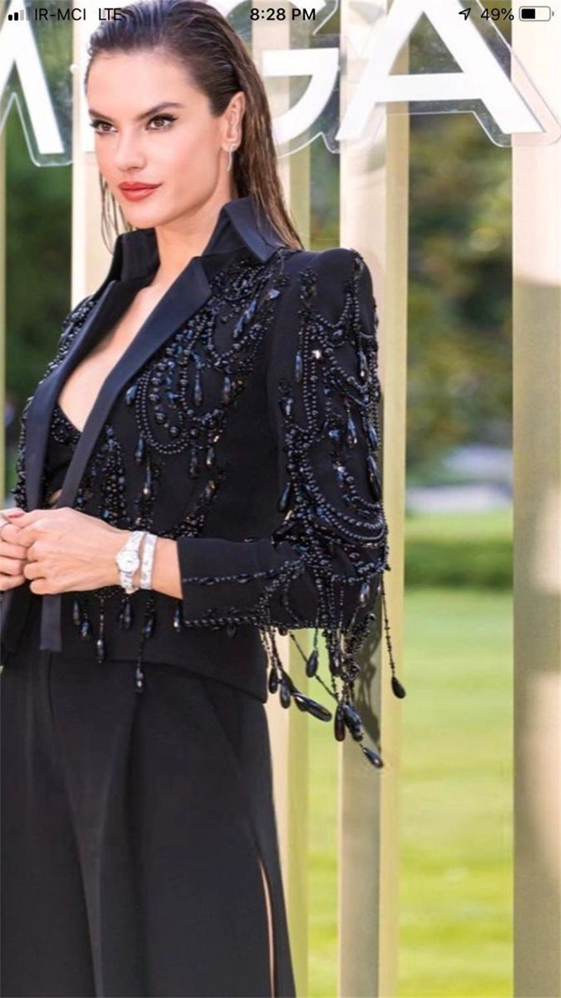 Black Crystals Women Suits Set - Women Formal Wear Blazer Set ulasan dan harga