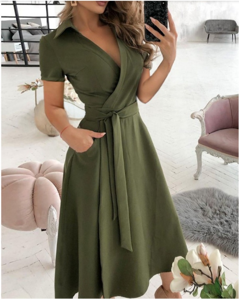 Women's Short Sleeve Wrap Dres - Wrap Dress Work ulasan dan harga