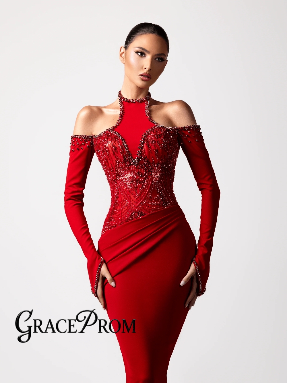 Red Sexy Halter Evening Dress  - Formal Gala Wear Women ulasan dan harga