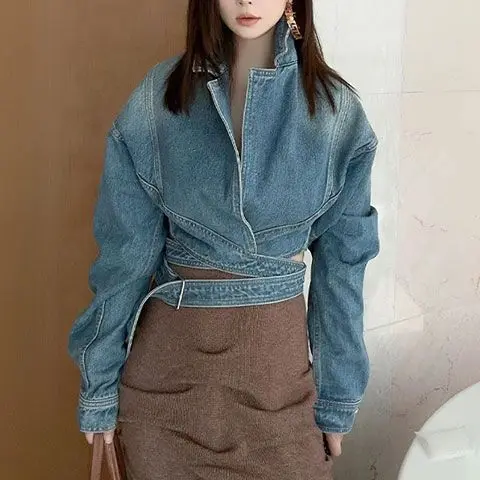 Blue Washed Retro Denim Jacket - Unique Women'S Formal Wear ulasan dan harga
