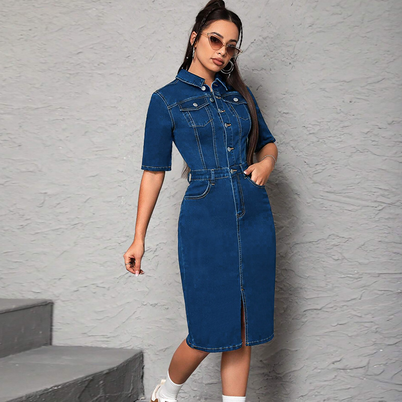Women Long Dress Turn Down Col - Wrap Dress Work ulasan dan harga