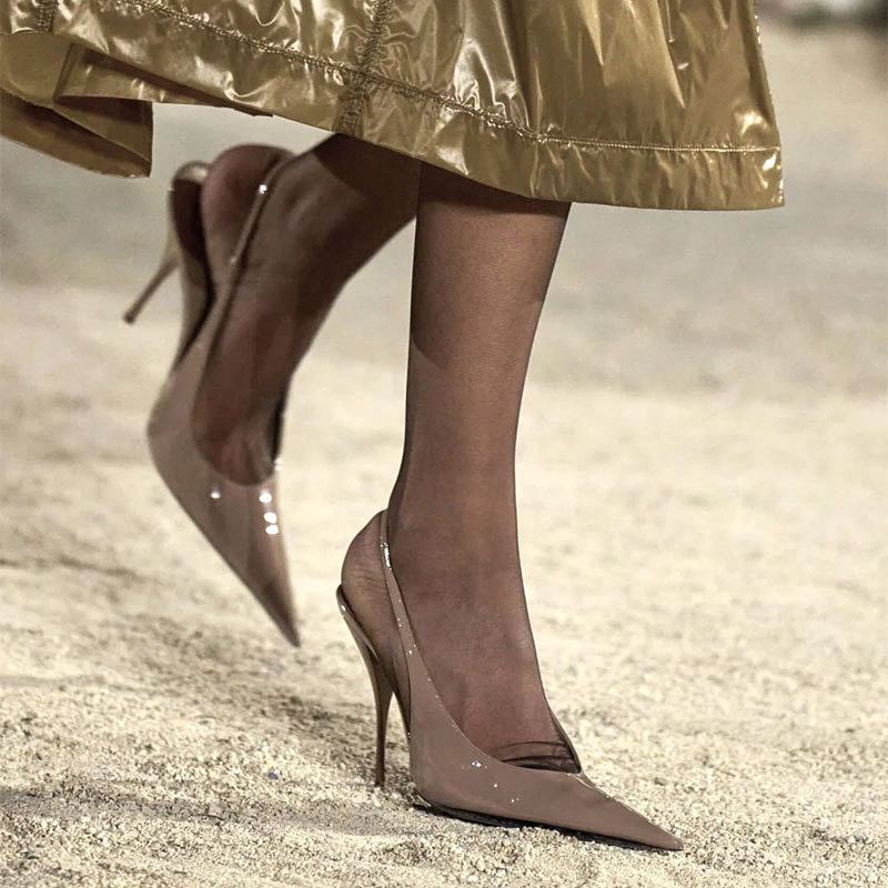 Elegant Nude Gloss Patent Leat - Slingback Heel Formal ulasan dan harga