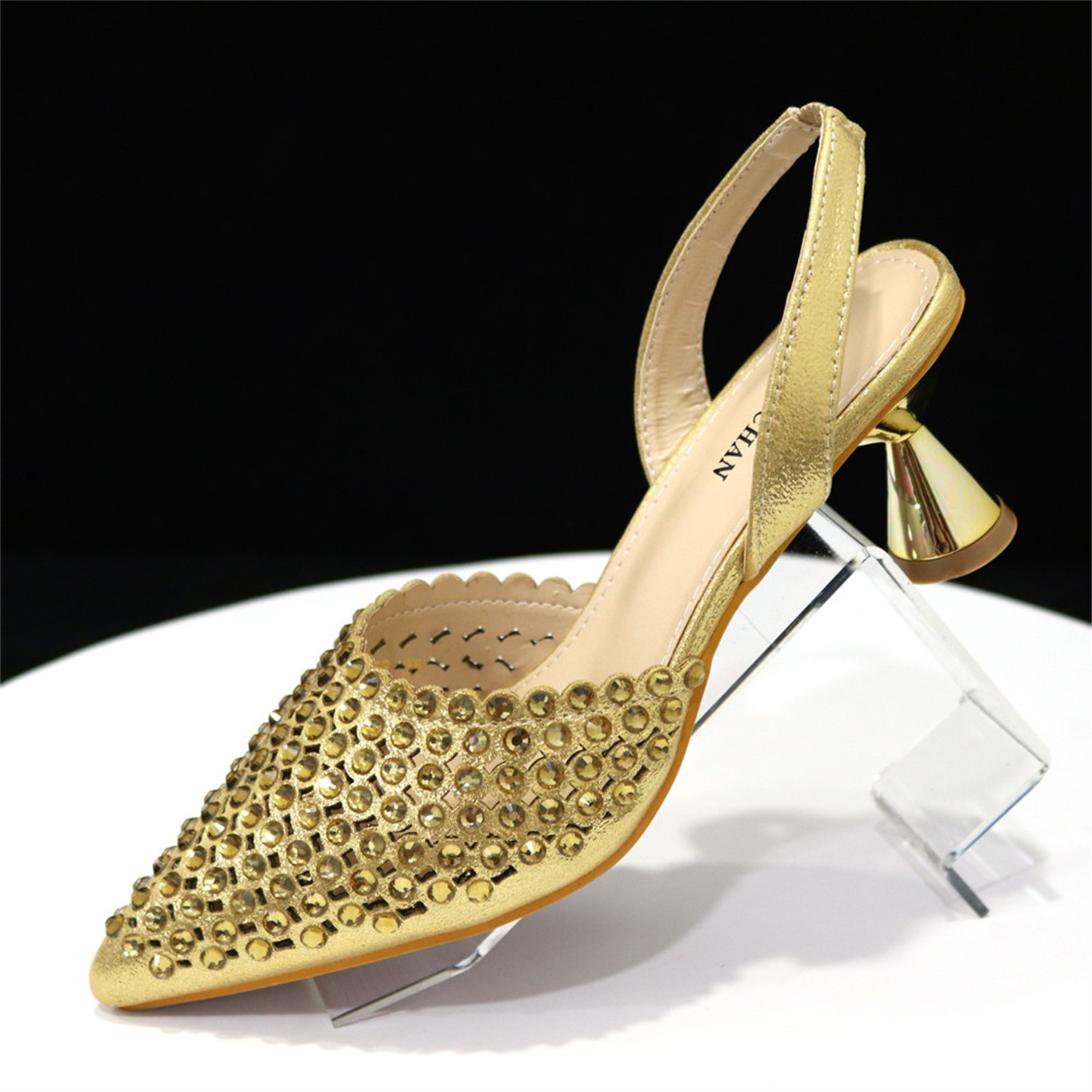Shiny Gold Rhinestone Shoe & B - Slingback Heel Formal ulasan dan harga