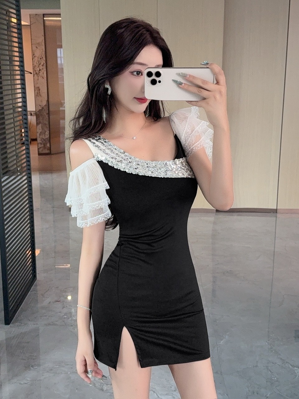 Sexy Lace Splice Short Wrap ar - Wrap Dress Work ulasan dan harga