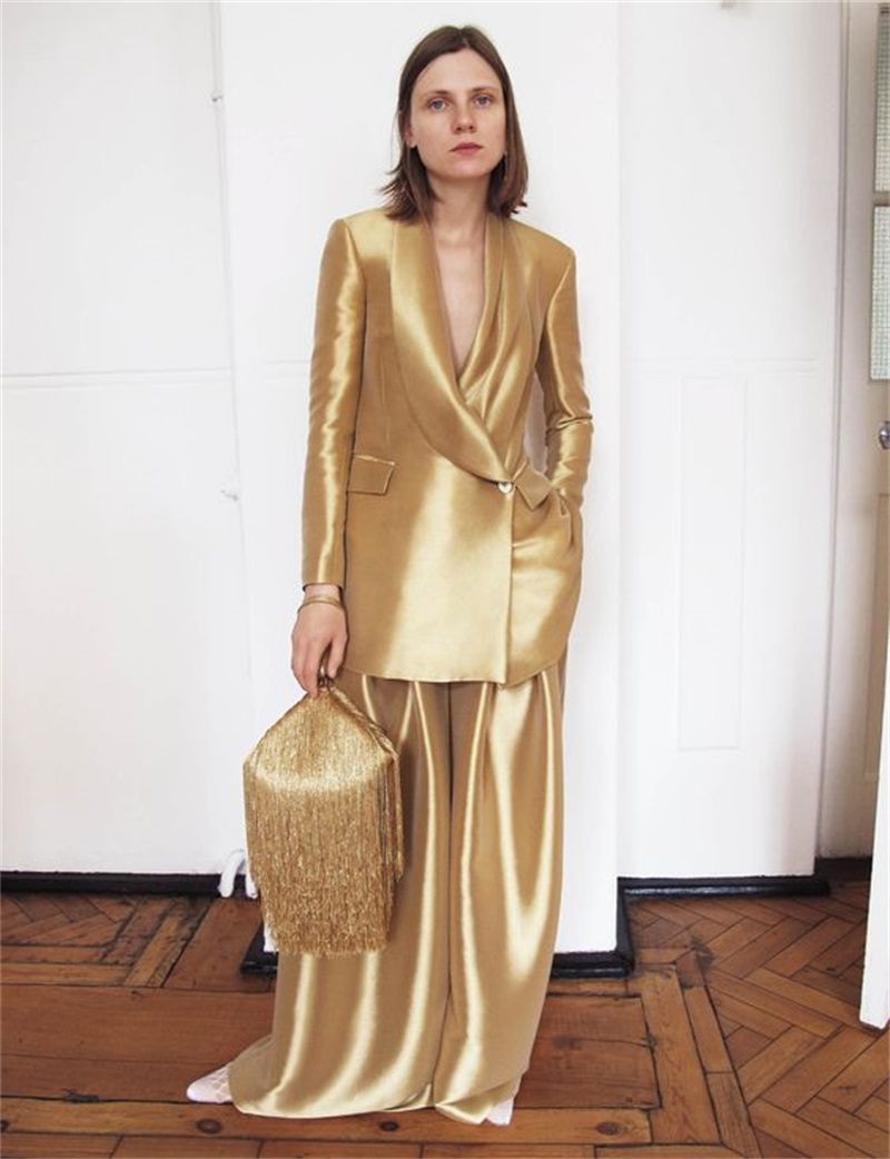 Gold Silk Satin Women Suits Of - Women Formal Wear Blazer Set ulasan dan harga