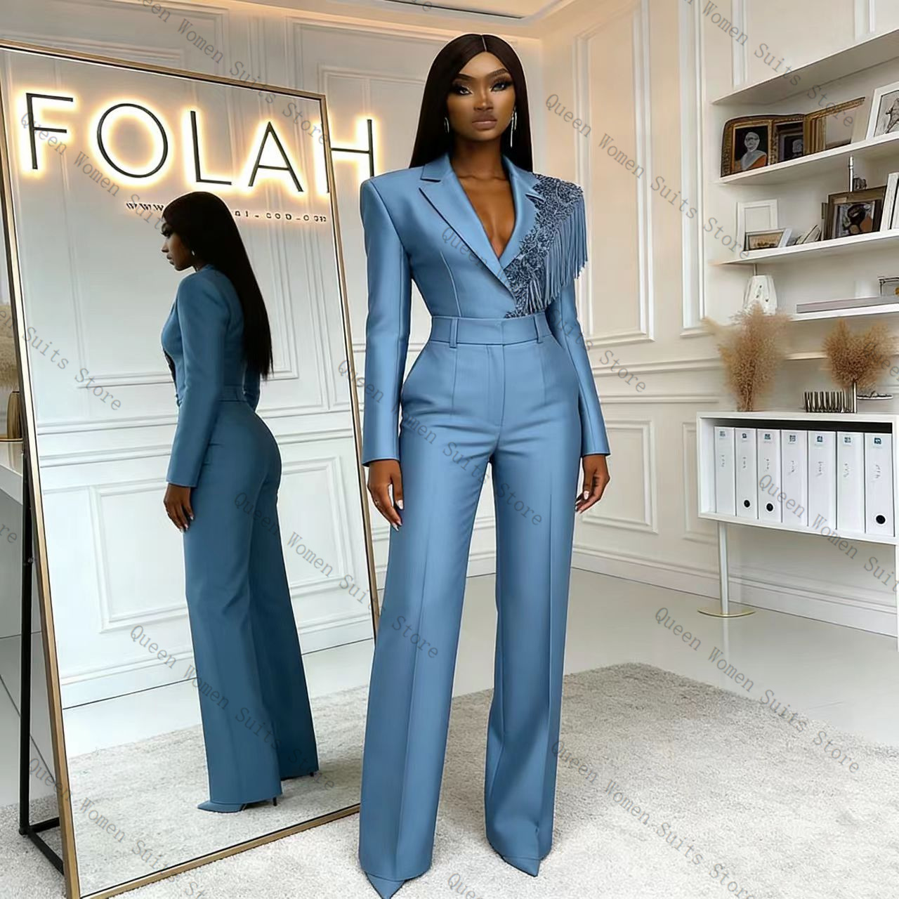 Tassel Blue Women Suit Pants S - Women Formal Wear Blazer Set ulasan dan harga