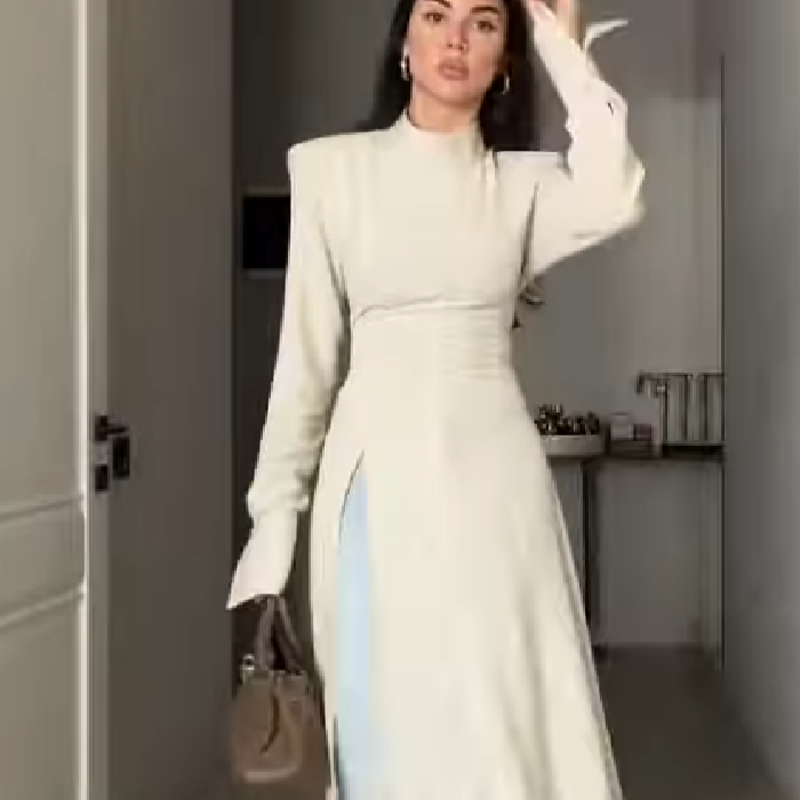 Women's Elegant High Neck Long - Women'S Office Formal Wear For Ladies ulasan dan harga