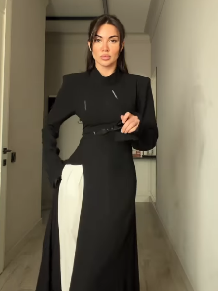 Women's Elegant High Neck Long - Women'S Office Formal Wear For Ladies ulasan dan harga