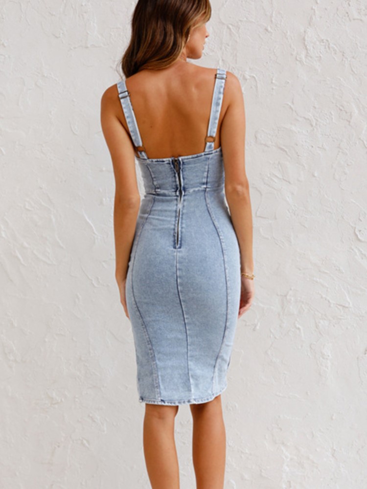Summer New U Neck Halter Denim - Wrap Dress Work ulasan dan harga