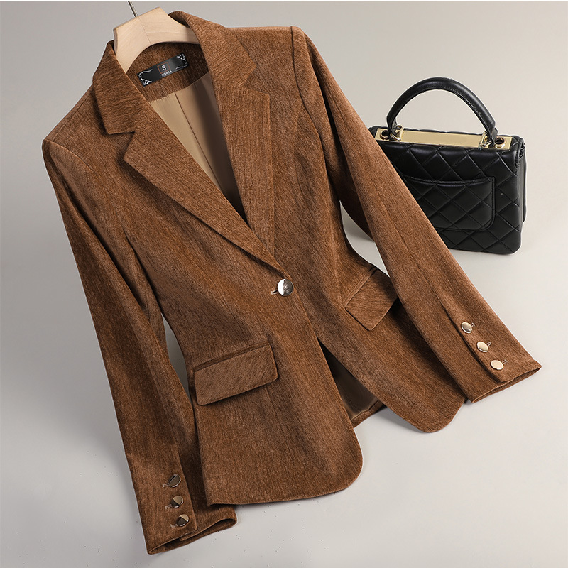 Yellow Gold Velvet Blazer Wome - Women'S Office Formal Wear For Ladies ulasan dan harga
