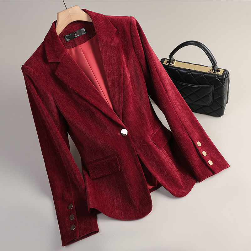 Yellow Gold Velvet Blazer Wome - Women'S Office Formal Wear For Ladies ulasan dan harga
