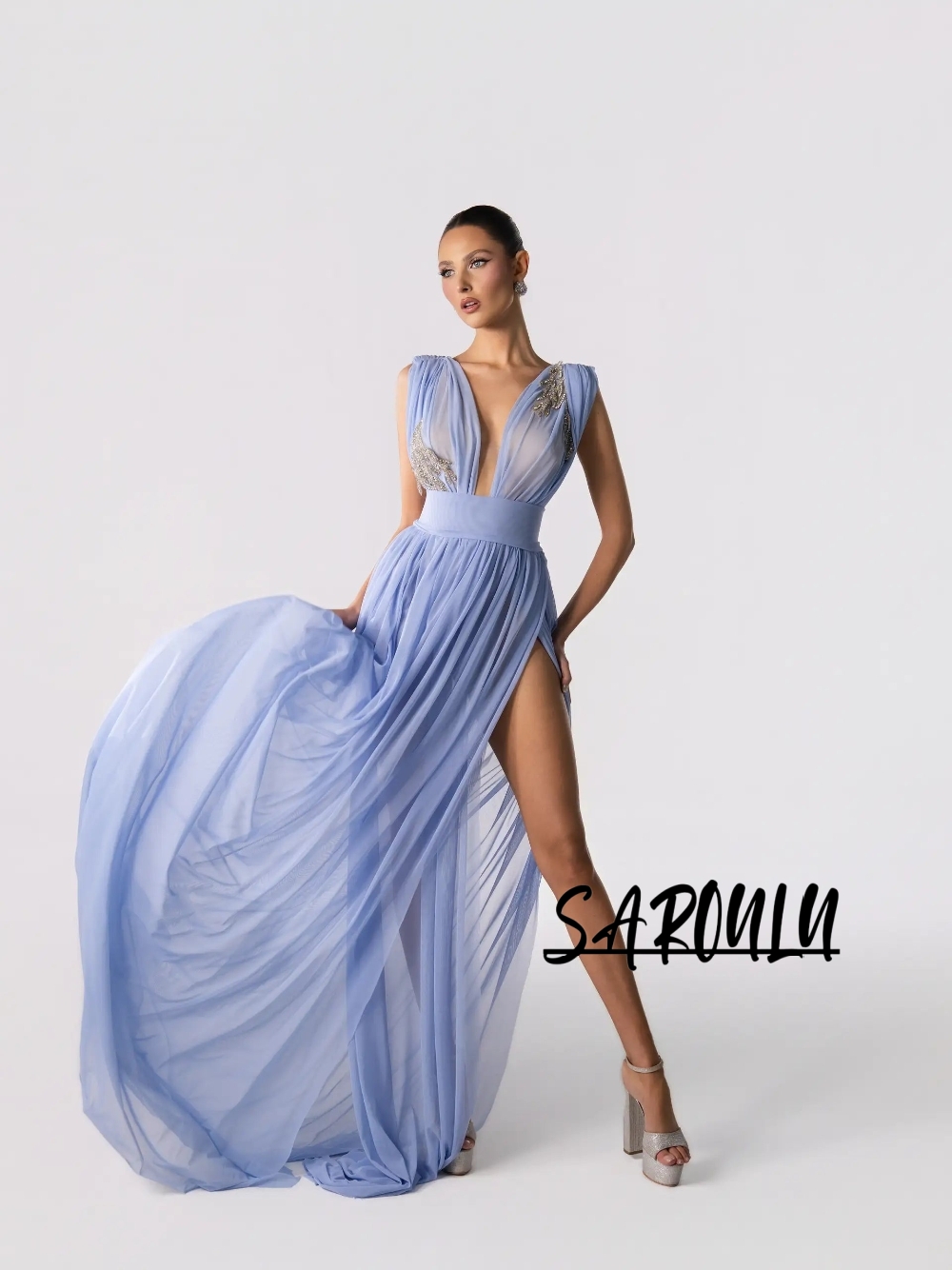 Light Blue Sexy Deep V Neck Ev - Formal Gala Wear Women ulasan dan harga