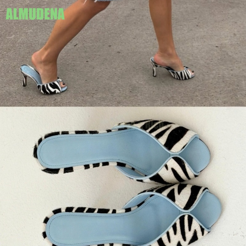 Zebra Print V-Cut Peep Toe Mul - Kitten Heel Women ulasan dan harga