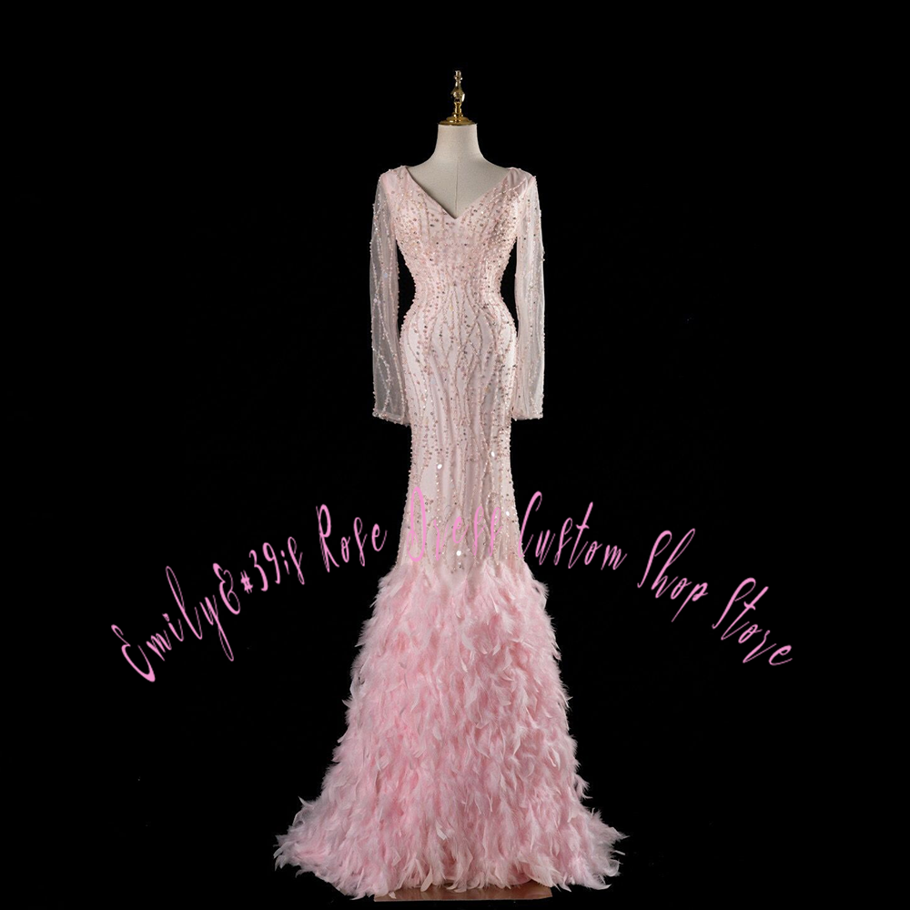 Glam Pink Feather Trumpet Even - Women Formal Event Wear ulasan dan harga