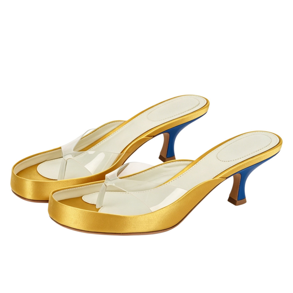 Women Gold Satin Thong Mules C - Kitten Heel Women ulasan dan harga